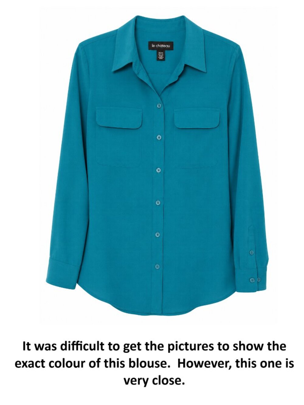 Le Chateau Women's Blouse Size M Turquoise Blue Button Front Long Sleeve Office